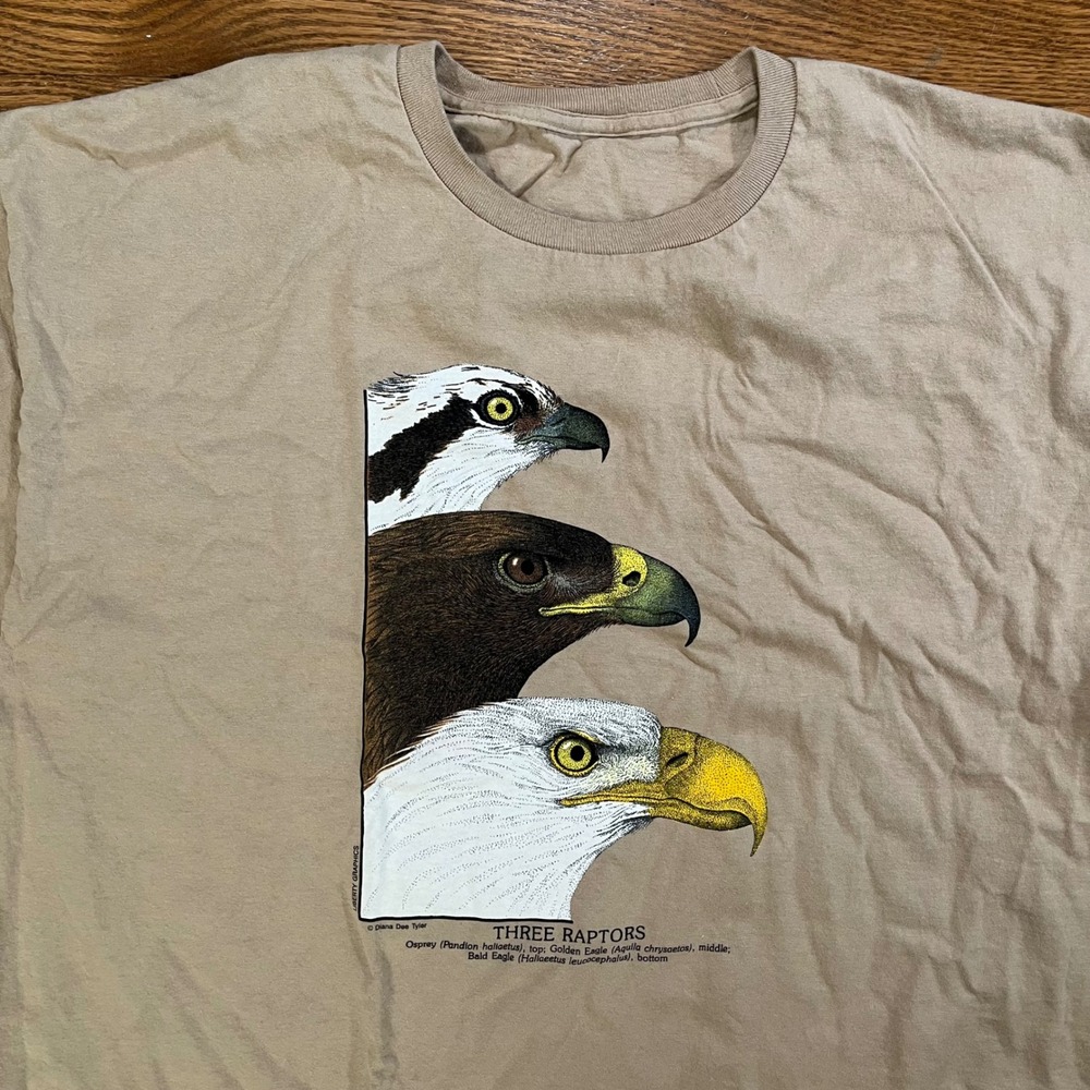 Liberty Graphics Three Raptors T-Shirt Mens XL Tan Eagle Osprey Peregrine Fund